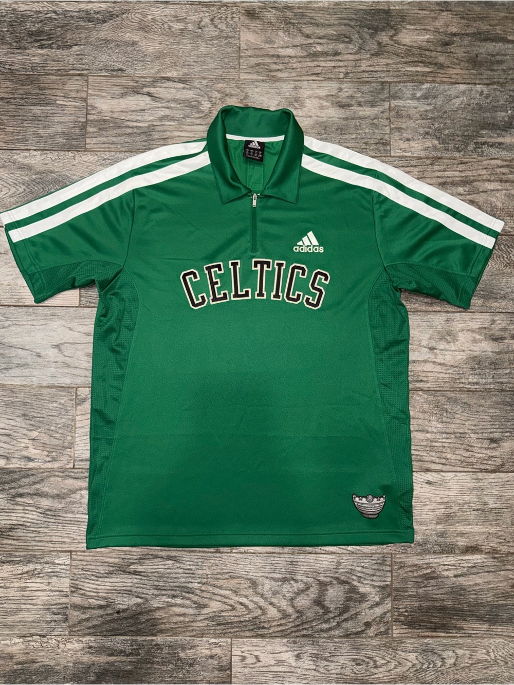 adidas Men's Green Celtics Short Sleeve 3/4 zip up Polo Shirt